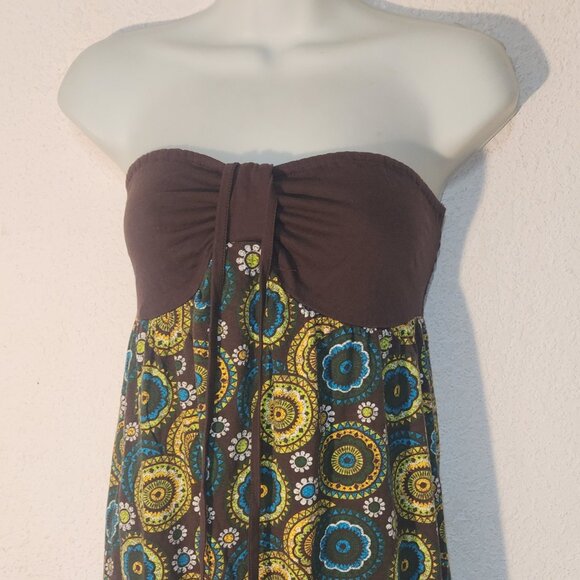 Decree ** sleeveless maxi dress, Cotton, Brown w/ Mod design in size Medium - Picture 8 of 9